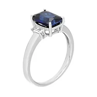 Lab Created Women's Sterling Silver Sapphire & White Topaz Accent Ring