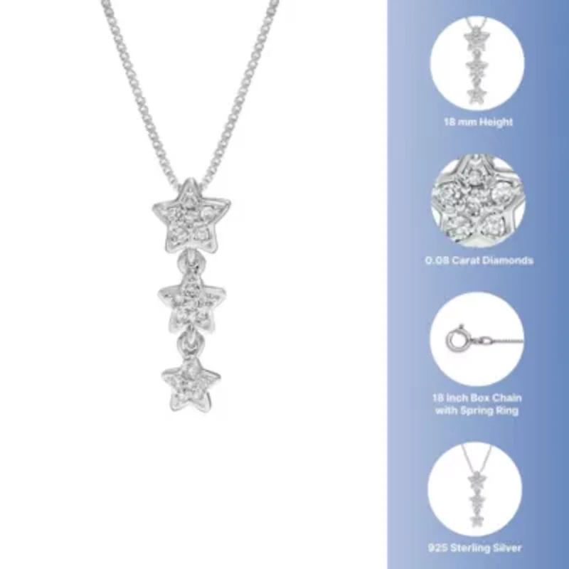 1/10 ct. tw. Diamond Star Drop Pendant in Sterling Silver