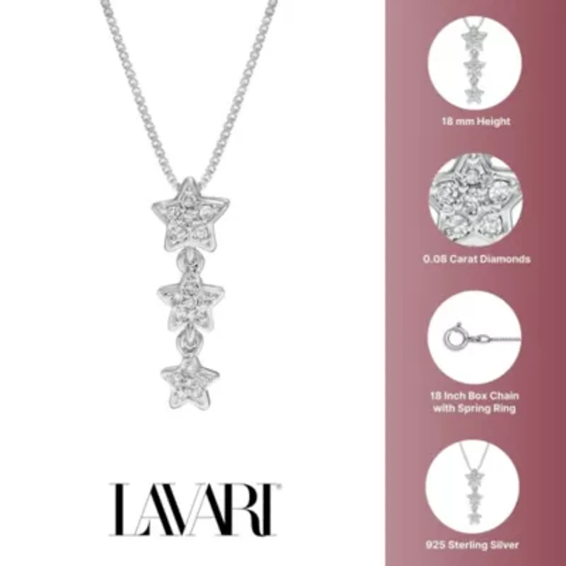 1/10 ct. tw. Diamond Star Drop Pendant in Sterling Silver