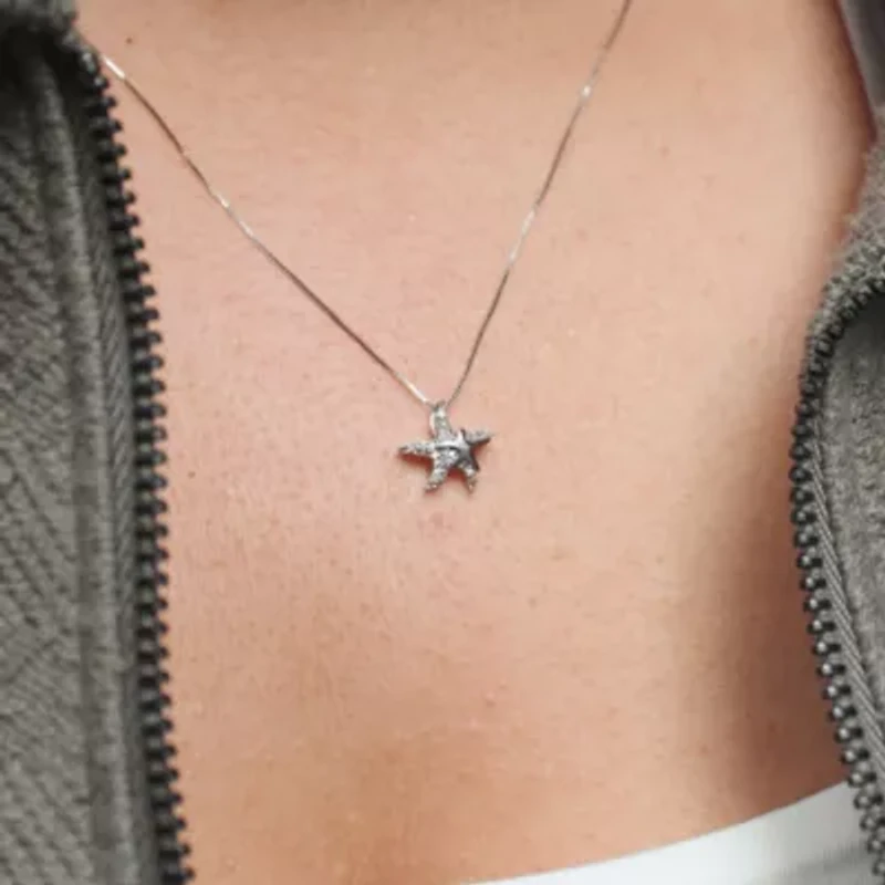 1/10 ct. t.w. Diamond Mother and Child Starfish Pendant in Stering Silver