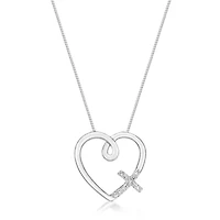 Diamond Accent Heart Cross Pendant in Sterling Silver