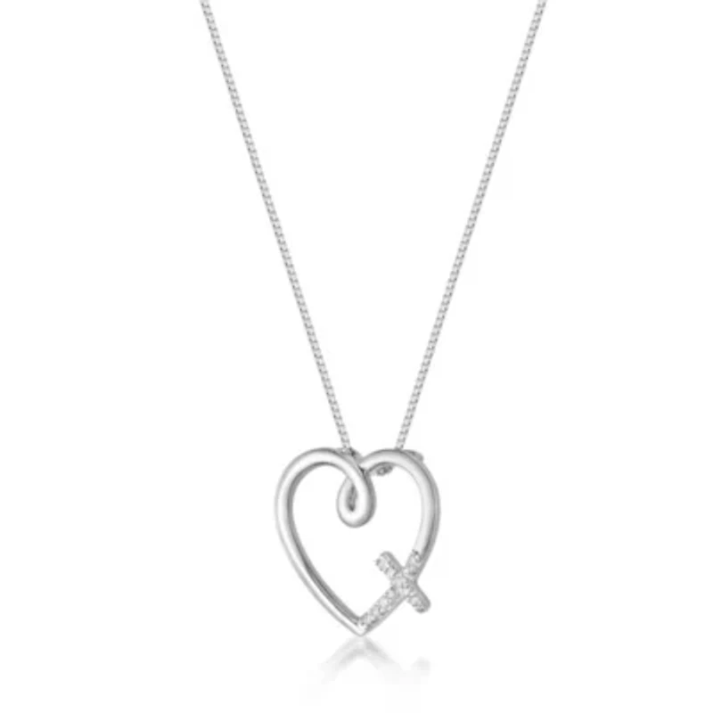Diamond Accent Heart Cross Pendant in Sterling Silver