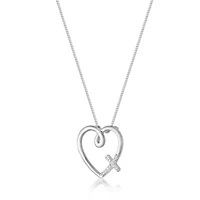 Diamond Accent Heart Cross Pendant in Sterling Silver