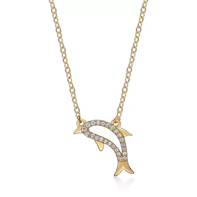1/10 ct. tw. Diamond Dolphin Necklace in Yellow Gold Plated Sterling Silver
