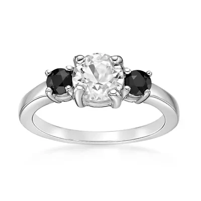 Women's Sterling Silver White Topaz & Black Onyx Ring
