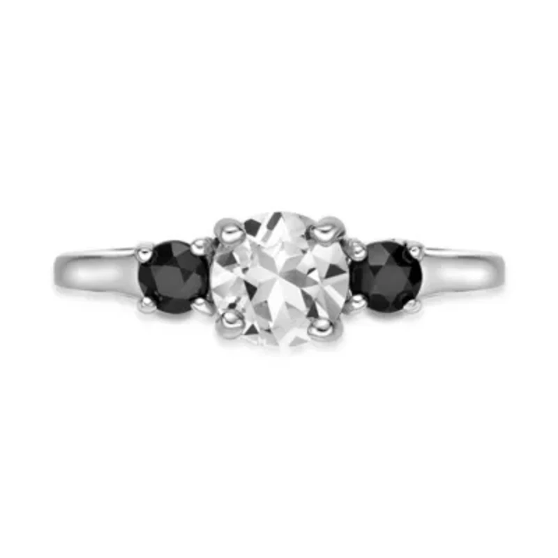 Women's Sterling Silver White Topaz & Black Onyx Ring