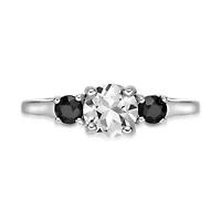 Women's Sterling Silver White Topaz & Black Onyx Ring