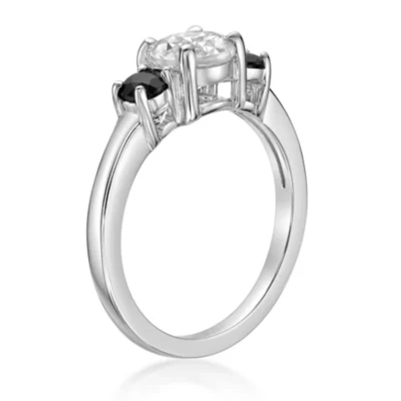 Women's Sterling Silver White Topaz & Black Onyx Ring