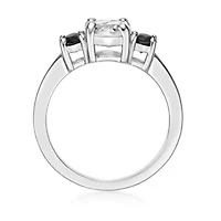 Women's Sterling Silver White Topaz & Black Onyx Ring