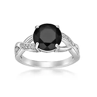 Women's Sterling Silver Round Black Onyx Ring with White Topaz Accent
