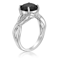Women's Sterling Silver Round Black Onyx Ring with White Topaz Accent