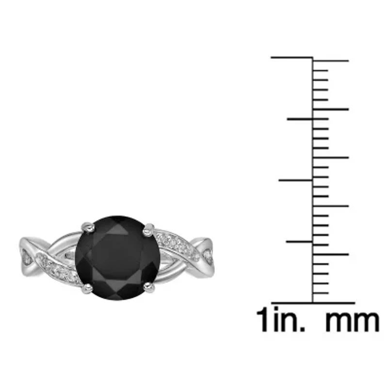 Women's Sterling Silver Round Black Onyx Ring with White Topaz Accent