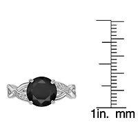Women's Sterling Silver Round Black Onyx Ring with White Topaz Accent
