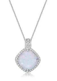 Lab Created 1 ct. t.w. Lab-created Opal and 1/ ct. t.w. Lab-Created White Sapphire Pendant Necklace in Sterling Silver