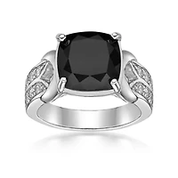 Women's Sterling Silver Cushion Cut Black Onyx Ring with White Topaz Accent