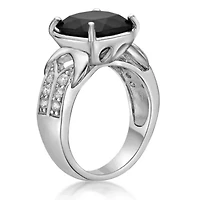 Women's Sterling Silver Cushion Cut Black Onyx Ring with White Topaz Accent