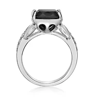 Women's Sterling Silver Cushion Cut Black Onyx Ring with White Topaz Accent