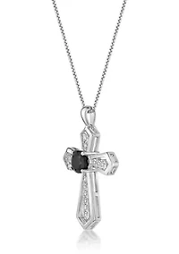 0.45 ct. t.w. Black Onyx and 1/5 ct. t.w. White Topaz Cross Pendant Necklace in Sterling Silver
