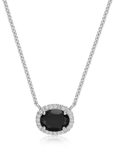 Women's Oval Gemstone Necklace with Created White Sapphire Accents
