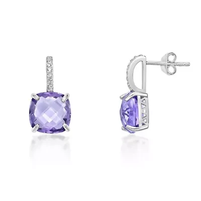 Sterling Silver Cushion-Cut Amethyst Earrings with White Topaz