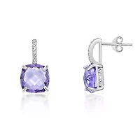 Sterling Silver Cushion-Cut Amethyst Earrings with White Topaz