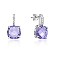 Sterling Silver Cushion-Cut Amethyst Earrings with White Topaz