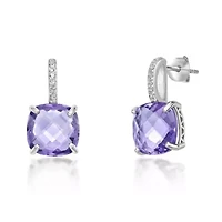 Sterling Silver Cushion-Cut Amethyst Earrings with White Topaz