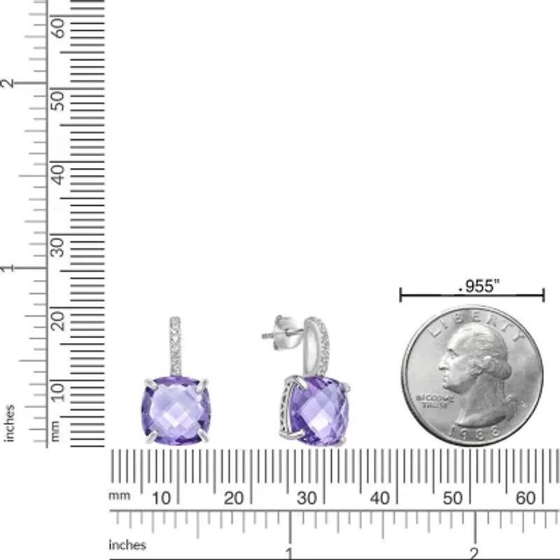 Sterling Silver Cushion-Cut Amethyst Earrings with White Topaz