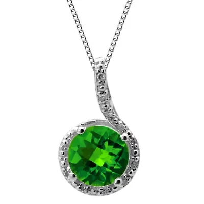Lab Created Women's Sterling Silver Green Crystal Halo Pendant Necklace