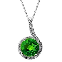 Lab Created Women's Sterling Silver Green Crystal Halo Pendant Necklace