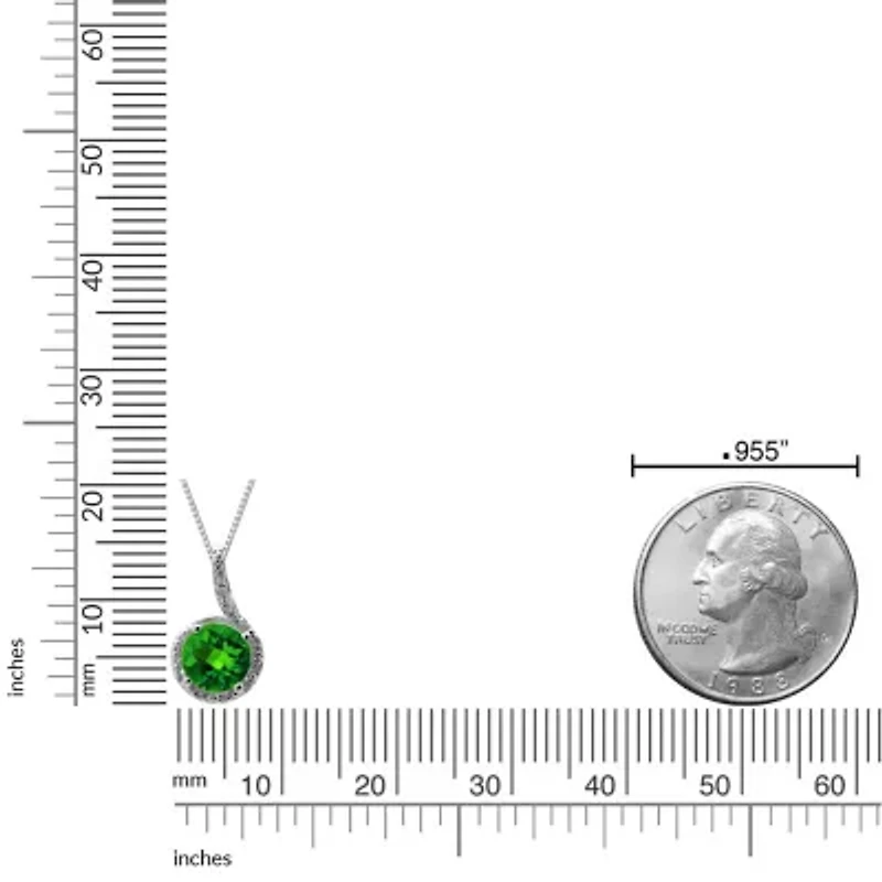 Lab Created Women's Sterling Silver Green Crystal Halo Pendant Necklace