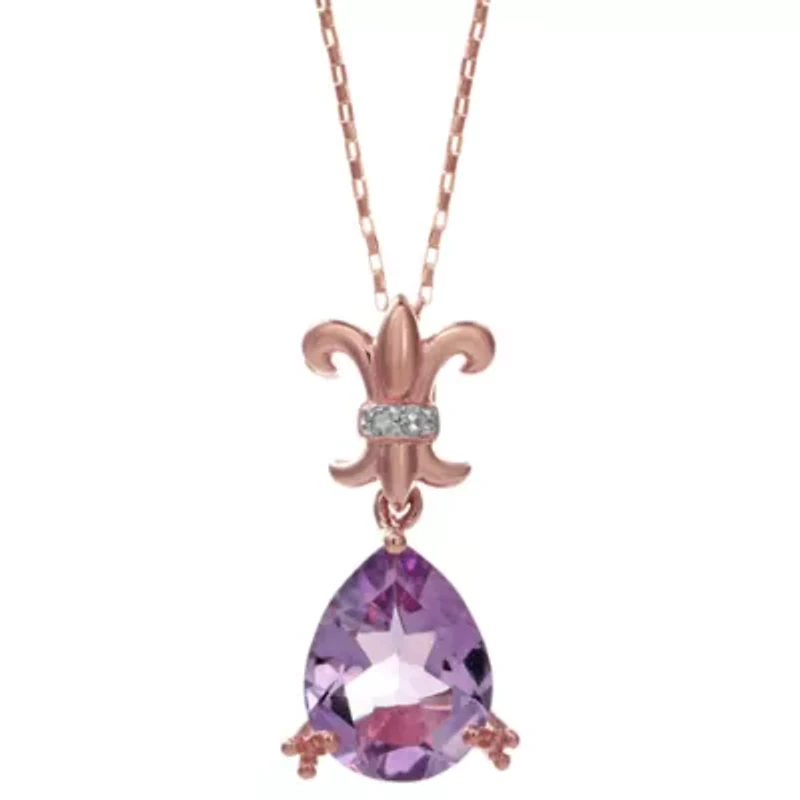 10K Rose Gold Pear-Shaped Pink Amethyst Pendant with Diamond Accent
