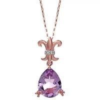 10K Rose Gold Pear-Shaped Pink Amethyst Pendant with Diamond Accent