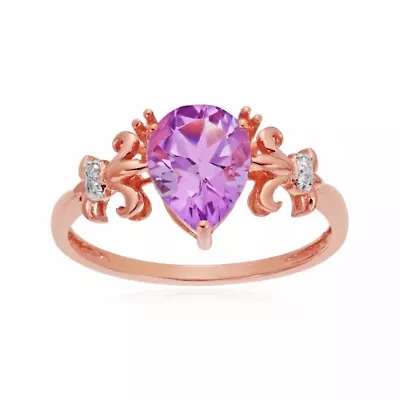 10K Rose Gold Pear-Shaped Amethyst Ring with Diamond Accents