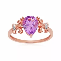10K Rose Gold Pear-Shaped Amethyst Ring with Diamond Accents