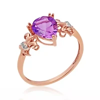10K Rose Gold Pear-Shaped Amethyst Ring with Diamond Accents