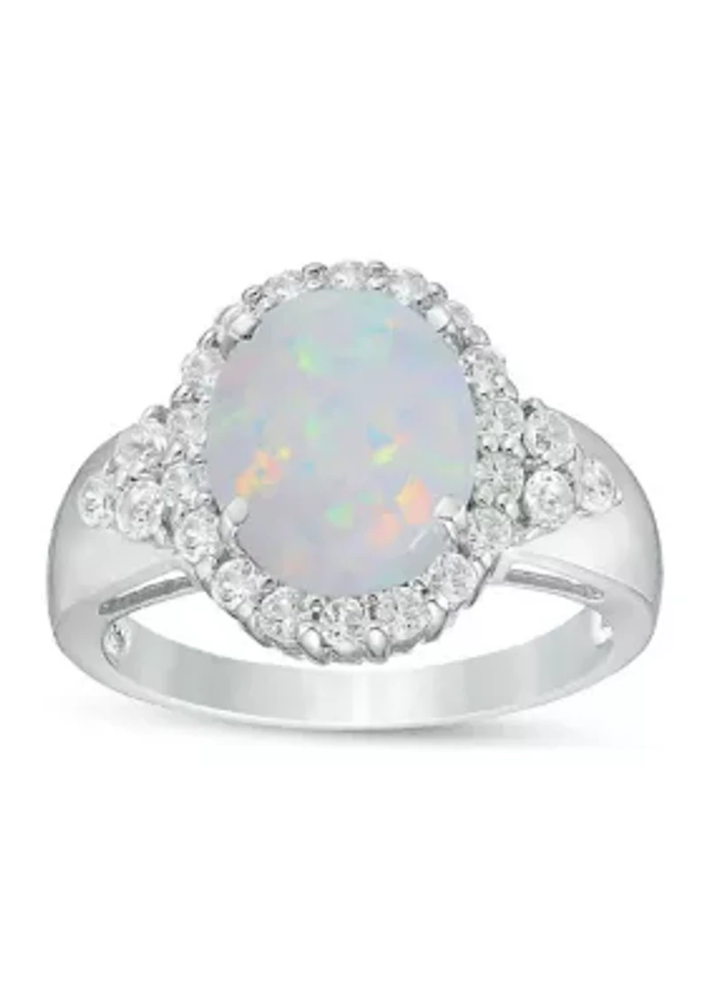 Lab Created ct. t.w. Opal and White Topaz Ring Sterling Silver
