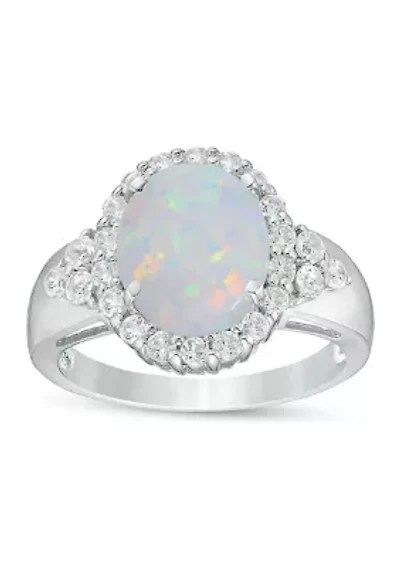Lab Created ct. t.w. Opal and White Topaz Ring Sterling Silver