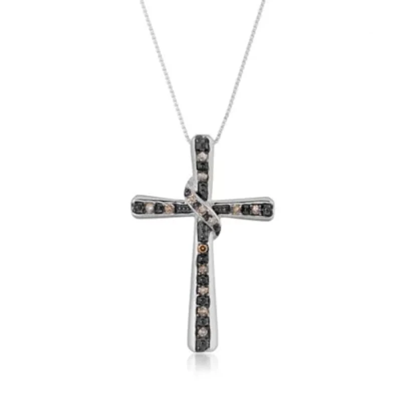1/6 ct. t.w. Brown and Black Diamond Cross Pendant in Sterling Silver