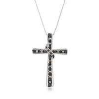 1/6 ct. t.w. Brown and Black Diamond Cross Pendant in Sterling Silver