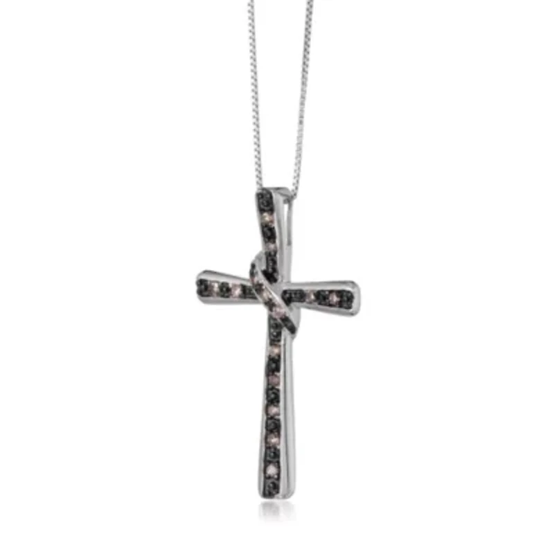1/6 ct. t.w. Brown and Black Diamond Cross Pendant in Sterling Silver