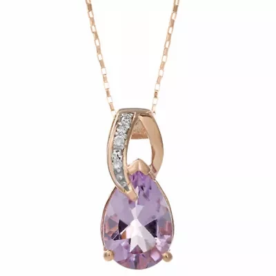 10K Rose Gold Pear-Shaped Pink Amethyst Pendant with Diamond Accents