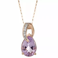 10K Rose Gold Pear-Shaped Pink Amethyst Pendant with Diamond Accents