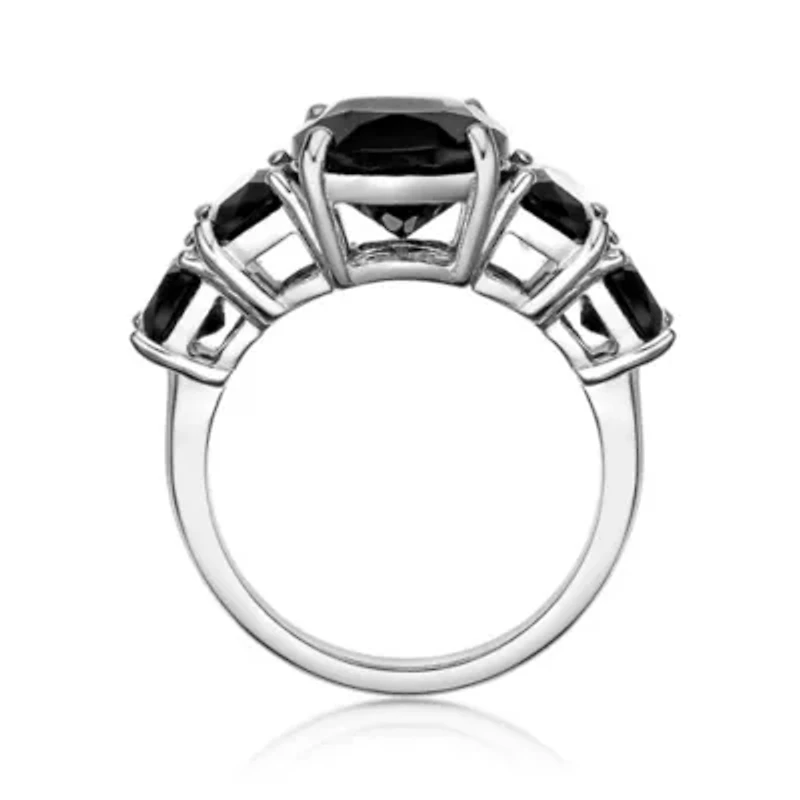 Sterling Silver Black Onyx Five-Stone Graduated Cushion Ring