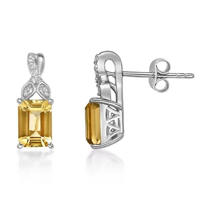 Lab Created Women's Sterling Silver Octagon-Cut Citrine Stud Earrings with Created White Sapphire Accents
