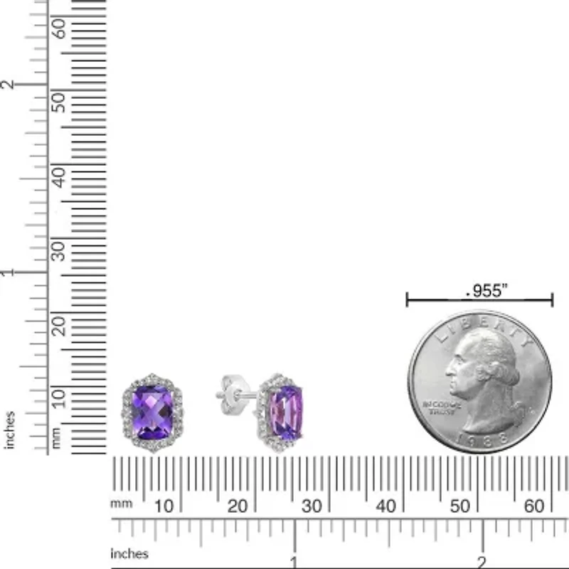 Lab Created Women's Cushion-Cut Amethyst Stud Earrings with Created White Sapphire Accents in Sterling Silver