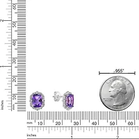 Lab Created Women's Cushion-Cut Amethyst Stud Earrings with Created White Sapphire Accents in Sterling Silver