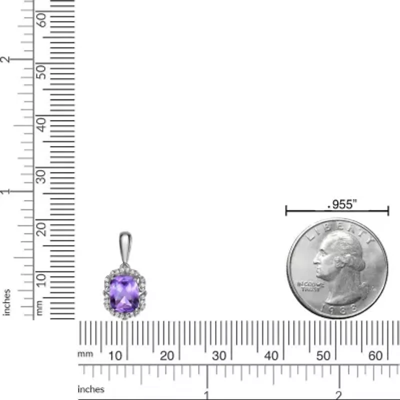 Lab Created Women's Cushion-Cut Amethyst Halo Pendant Necklace in Sterling Silver