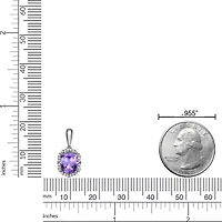 Lab Created Women's Cushion-Cut Amethyst Halo Pendant Necklace in Sterling Silver