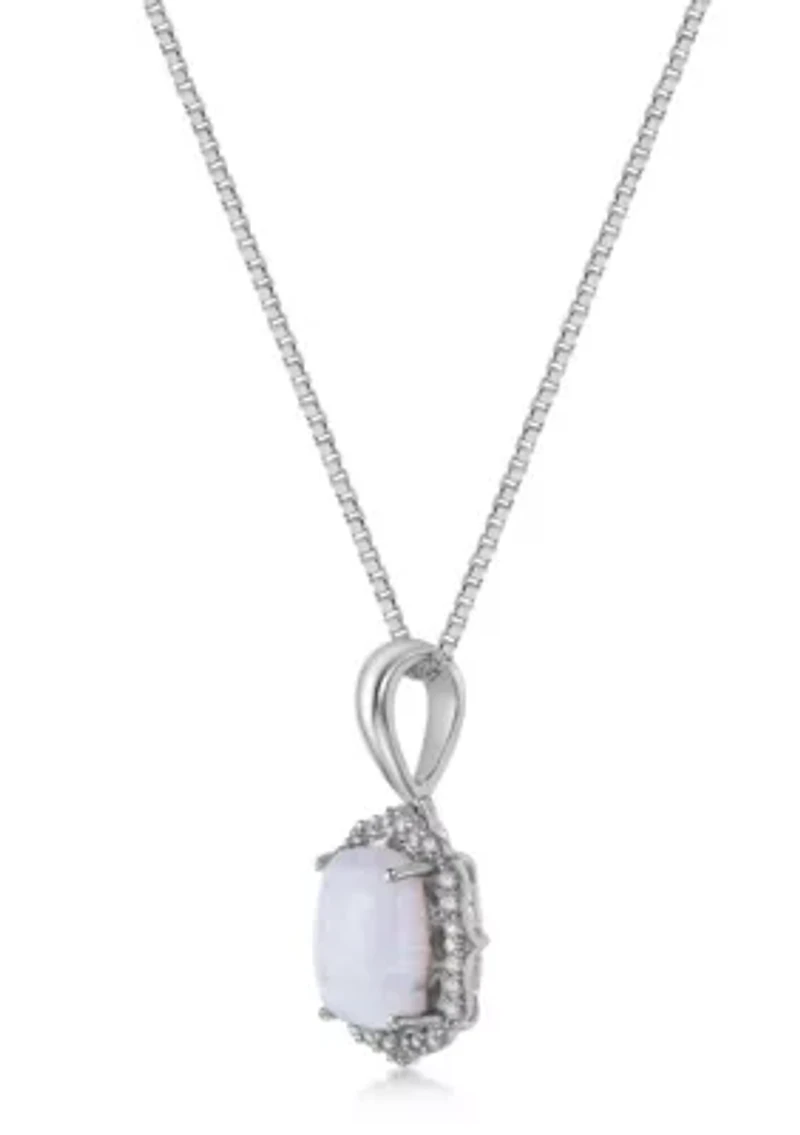 Lab Created 1 ct. t.w. Lab-created Opal and 1/4 ct. t.w. Lab-Created White Sapphire Pendant Necklace in Sterling Silver
